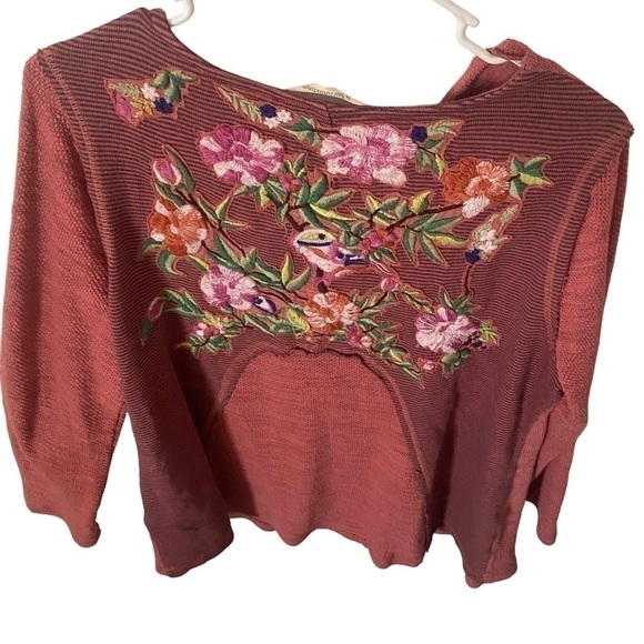 Soft Surroundings light knit embroidered owl neck sweater size Petite Large - Picture 2 of 8